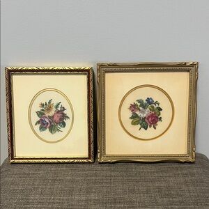 Floral Embroidered Wall Art Set in Wooden Frame